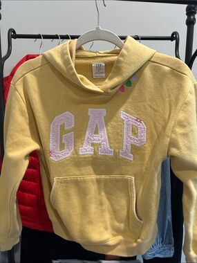 GAP Yellow Hoodie with Pink Letter Applique and Heart Accents
